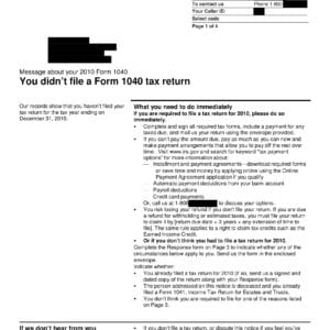 Notice letter for not filing a tax return