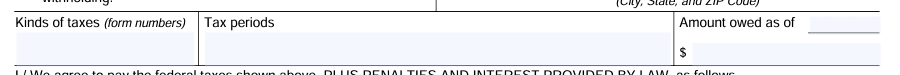 Form 433-D Kinds of Taxes, Tax Periods, Amount Owed